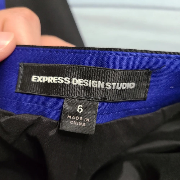 Express Design Studio Geometric Knee Length Black and Blue Pencil Skirt Size 6 - Picture 2 of 6